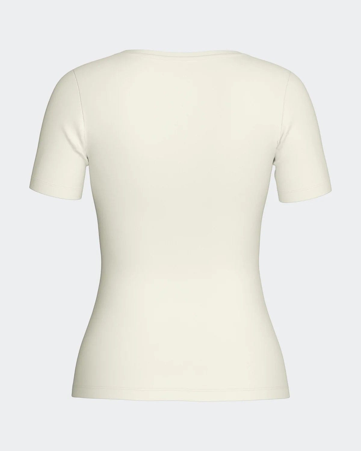 Maison Sarava women's cream short sleeve V-neck t-shirt made from premium wool and Lyocell.