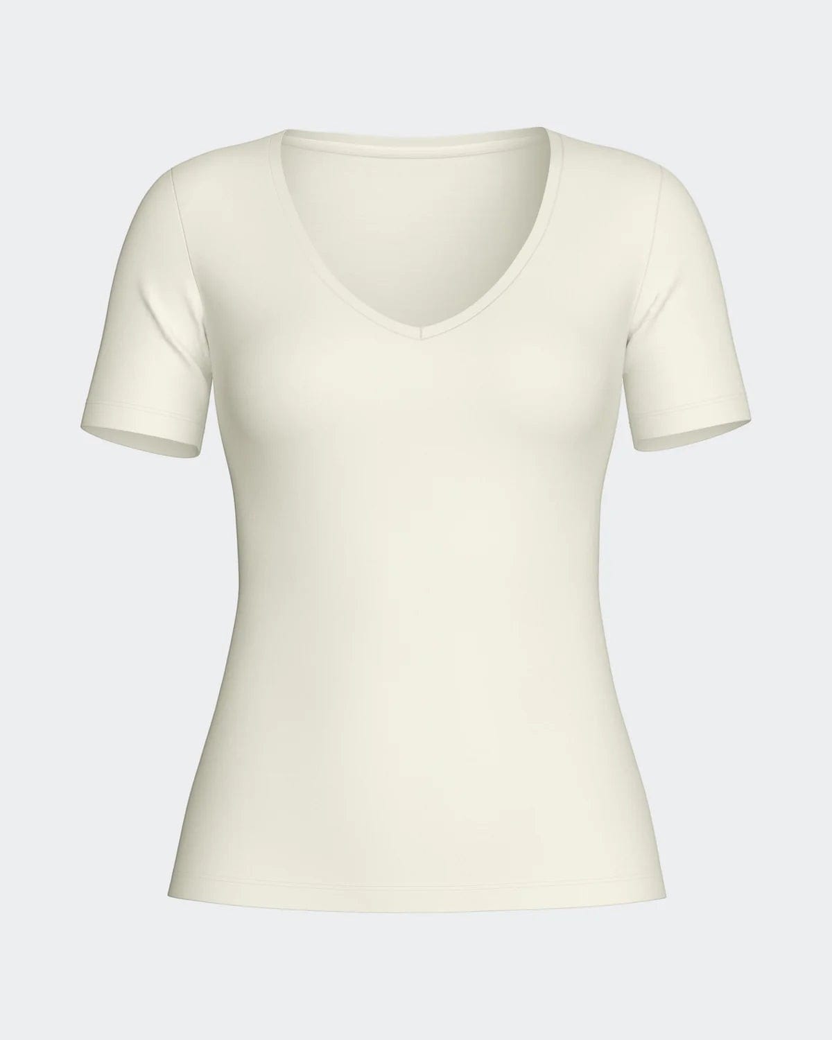 Maison Sarava women's cream V-neck short sleeve t-shirt made from premium wool and Lyocell.