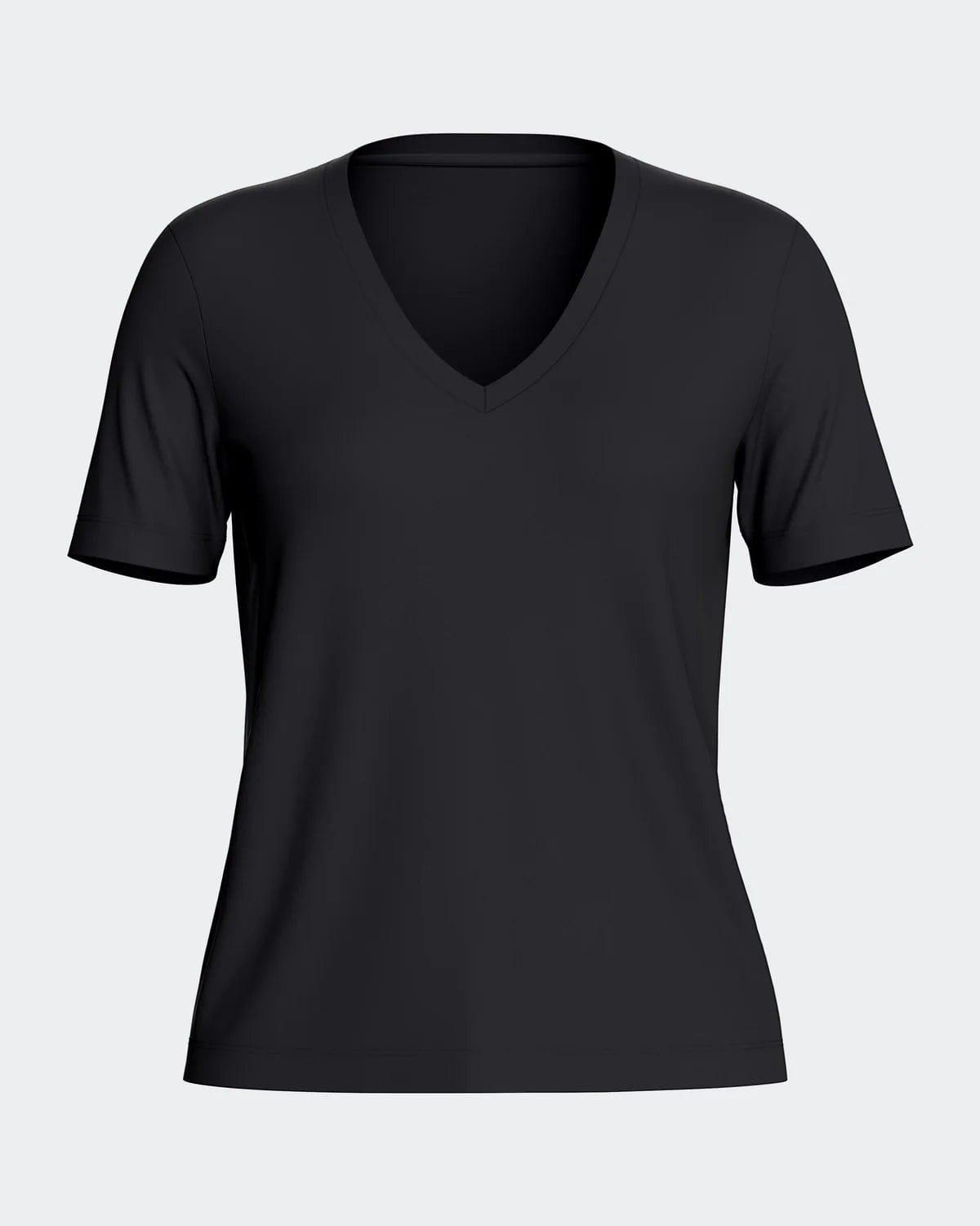Maison Sarava women's black V-neck short-sleeved T-shirt made from soft, breathable TENCEL Lyocell.