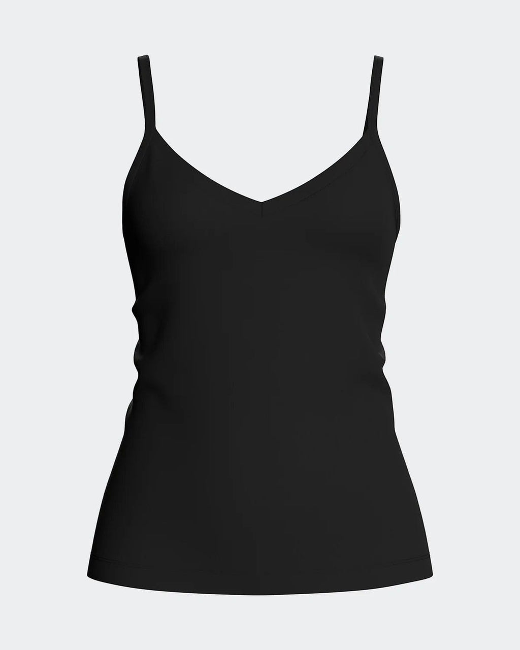 Maison Sarava black V-neck tank top with adjustable straps, made from TENCEL Lyocell.