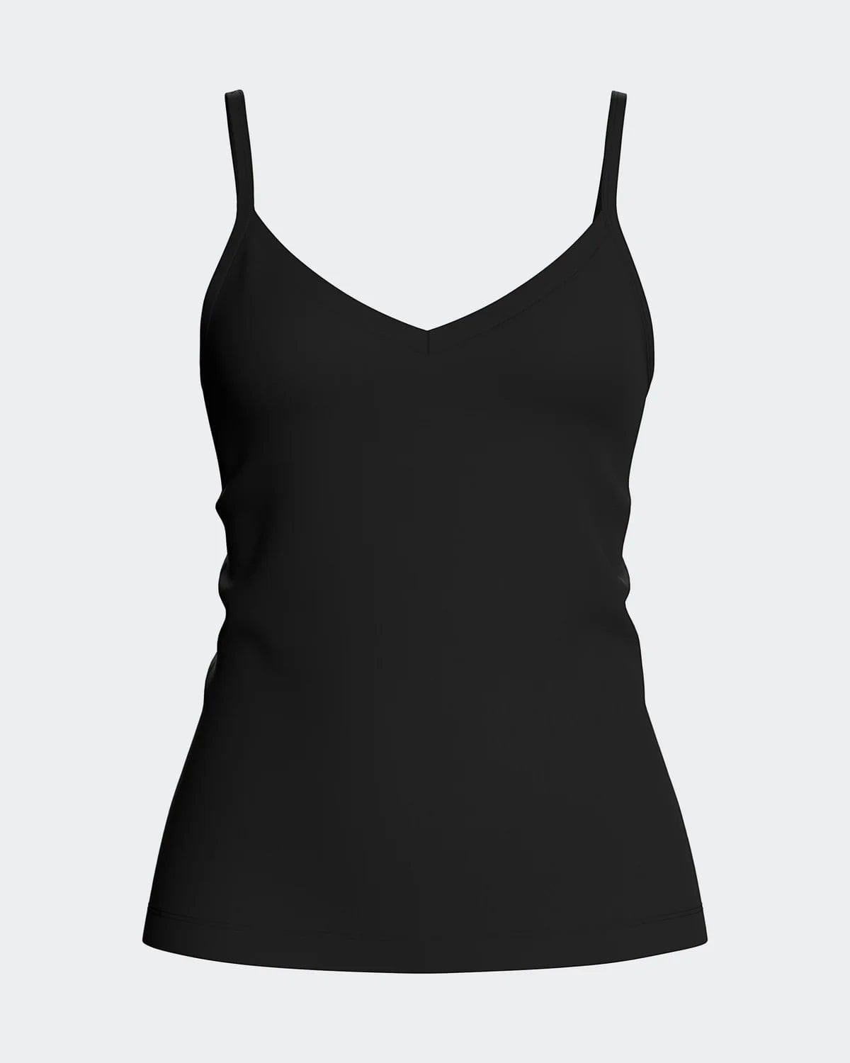 Maison Sarava black V-neck tank top with adjustable straps, made from TENCEL Lyocell.