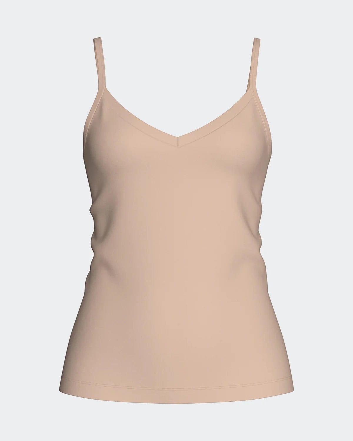 Maison Sarava women's beige V-neck tank top made from TENCEL Lyocell with adjustable straps.