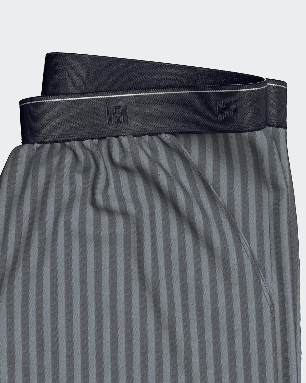 Maison Sarava men's grey striped modal lounge shorts with elasticated waistband and side pockets.