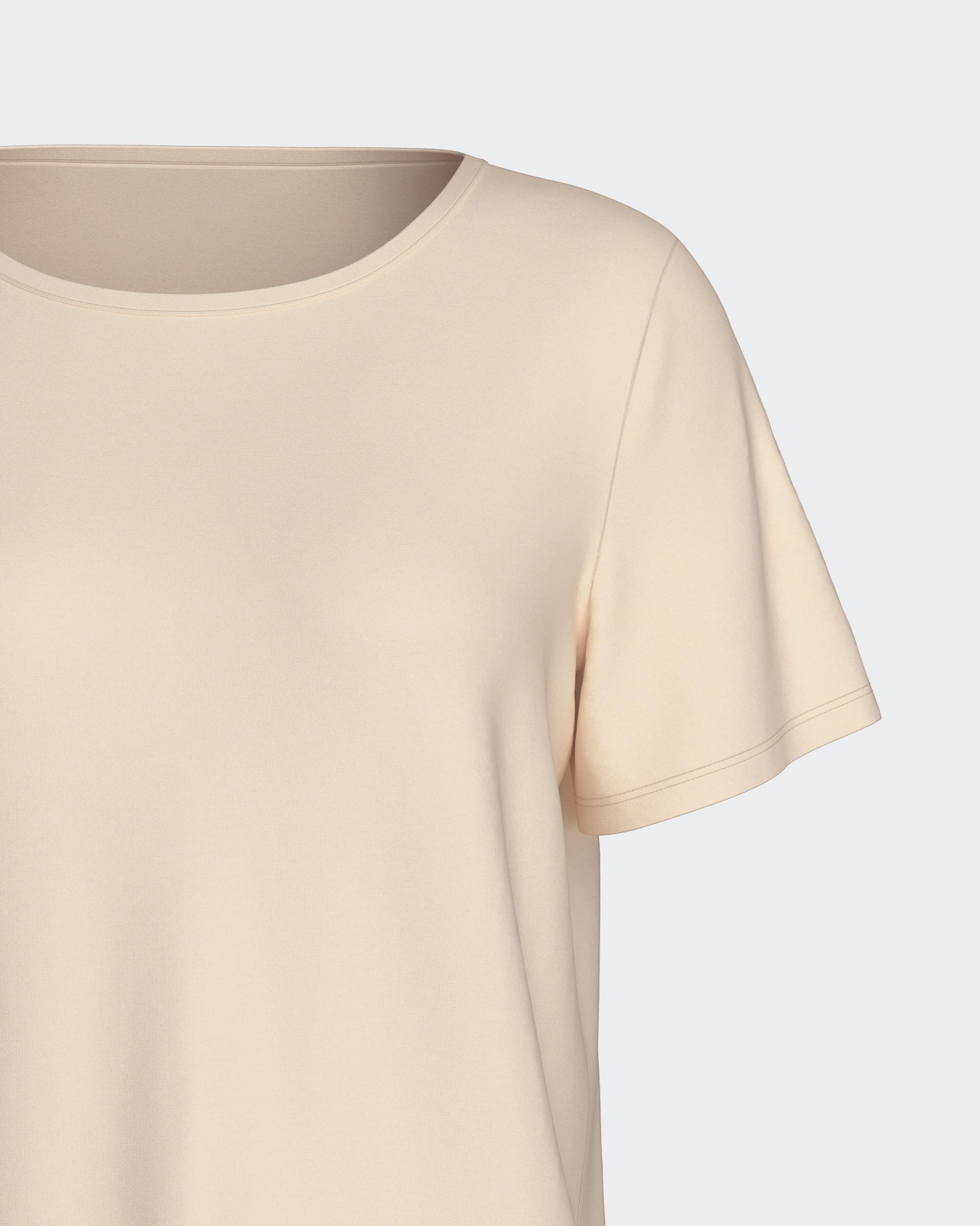 Maison Sarava women's light beige TENCEL Modal short sleeve lounge top with crew neck.