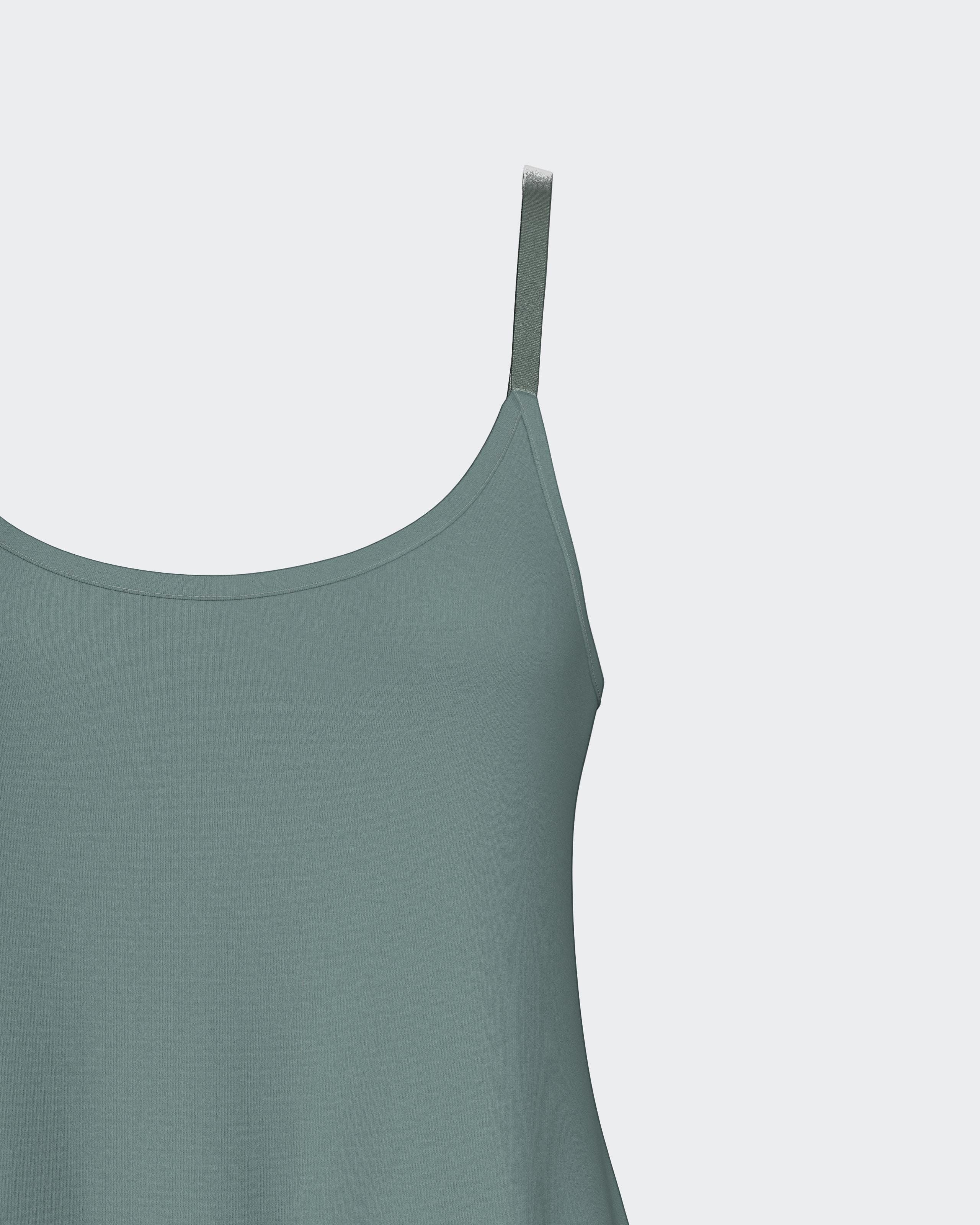 Maison Sarava women's sage green V-neck nightgown with adjustable straps, made from TENCEL™ Lyocell.