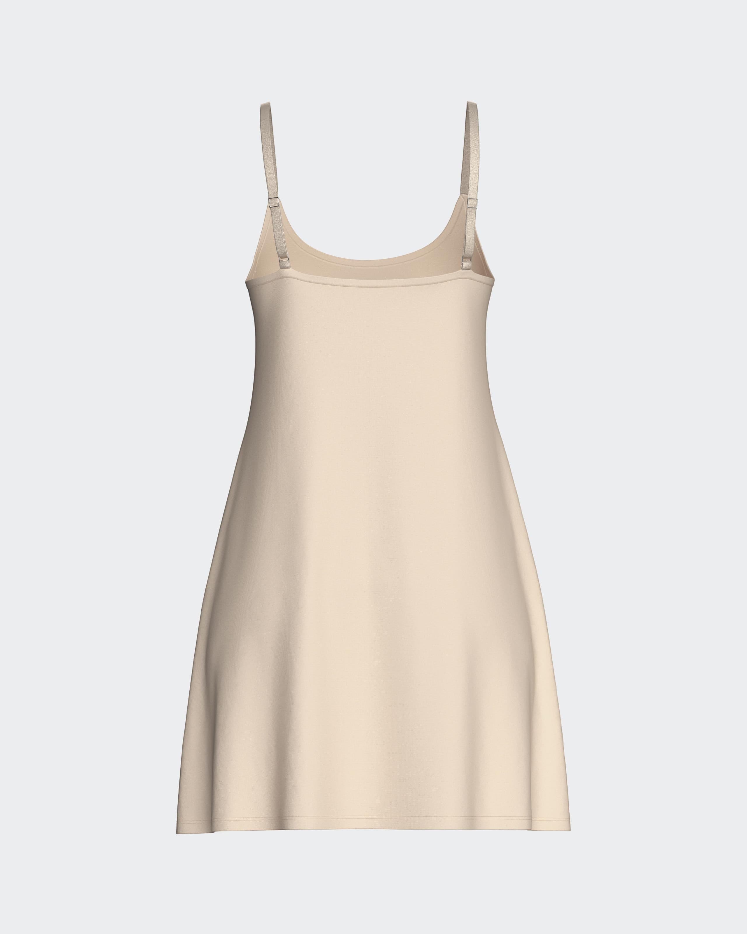 Maison Sarava women's beige V-neck nightdress with thin adjustable straps, made from TENCEL™ Lyocell.