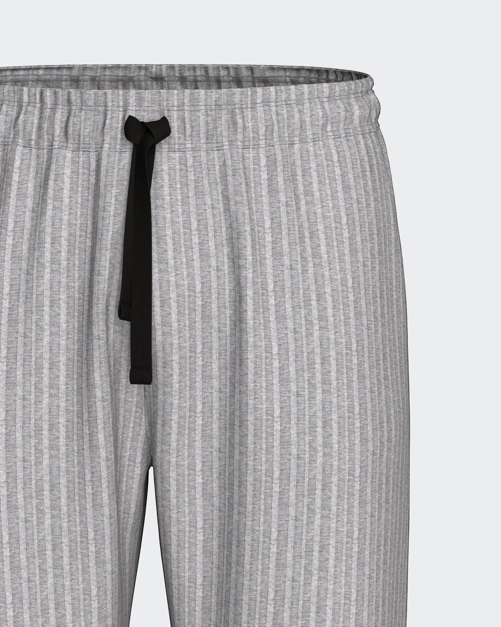 Maison Sarava grey ribbed lounge pants with black drawstring waist. Comfortable, relaxed fit for home wear.