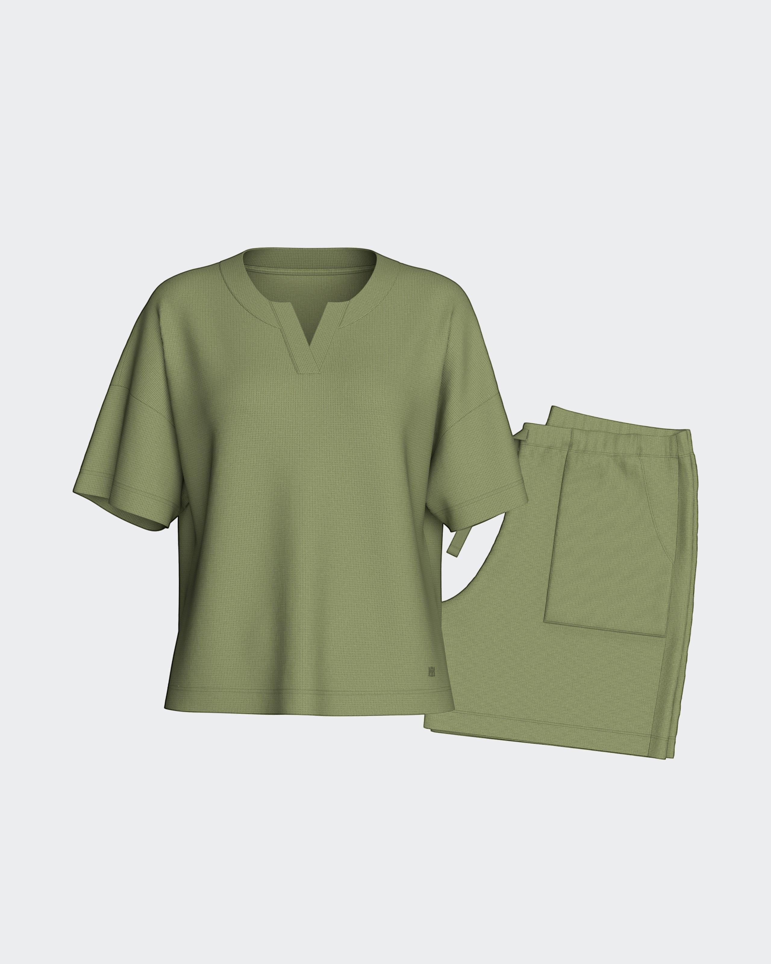 Women's Modal Short-Sleeve Loungewear Set All Green | Maison Sarava Canada