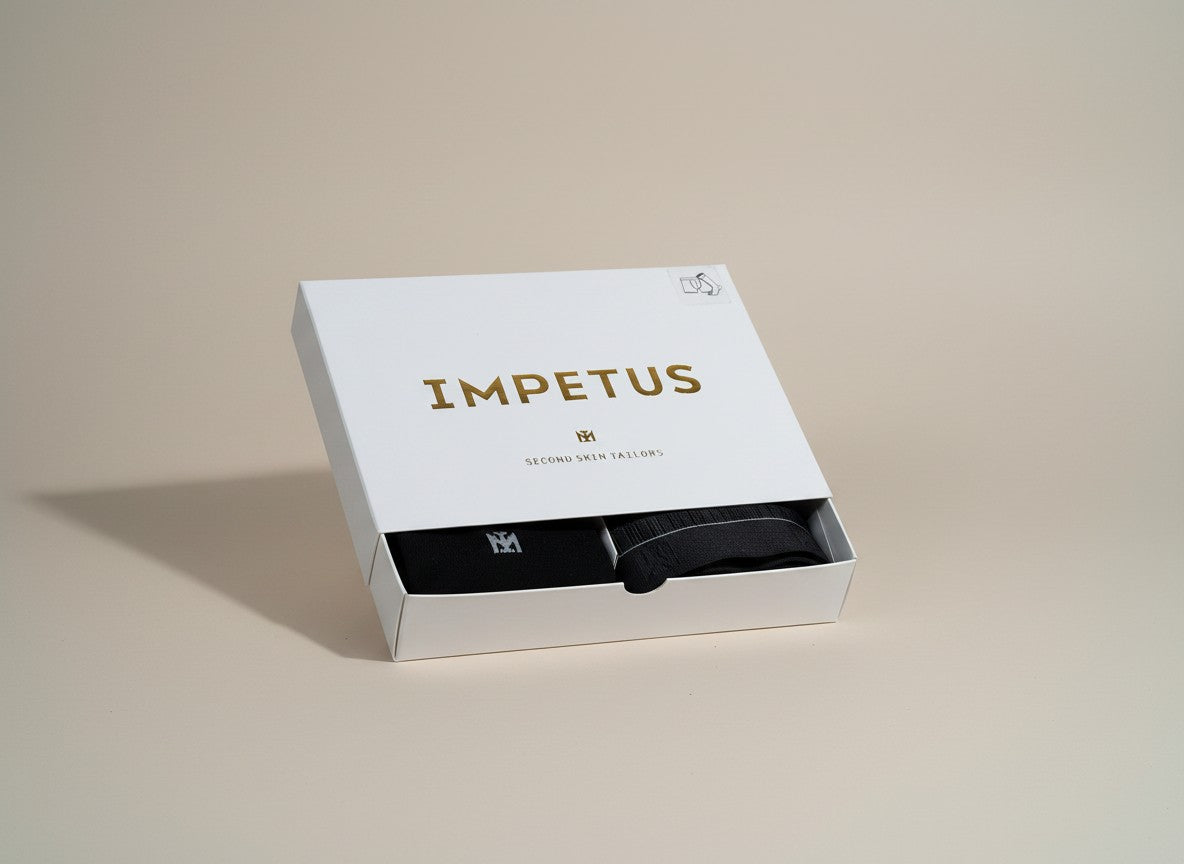 Maison Sarava men's boxer briefs and socks gift box set by Impetus in premium packaging.