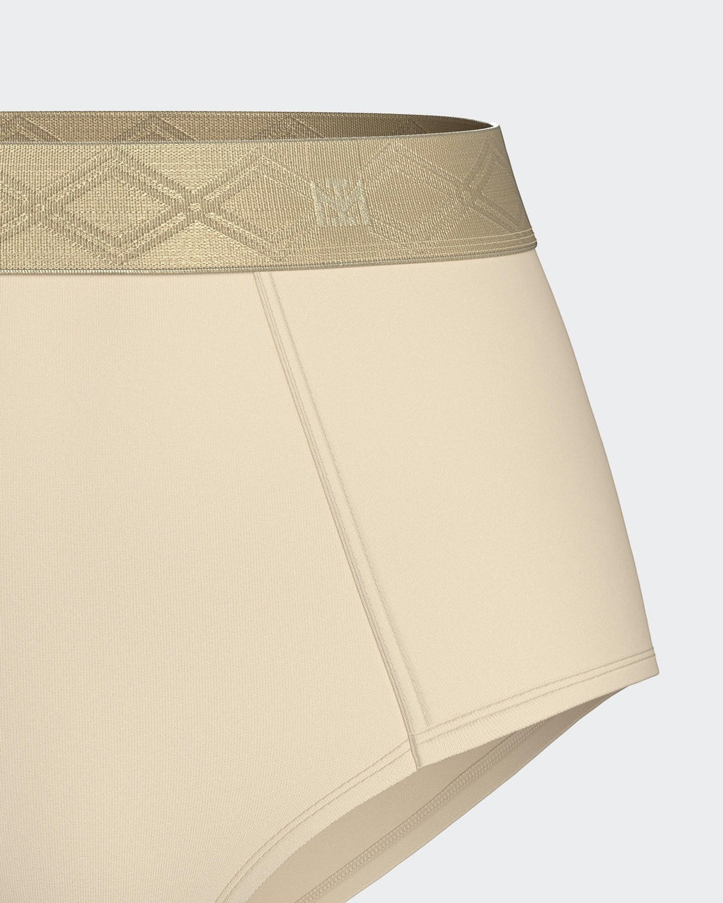 Maison Sarava women's high-waisted briefs in pale beige Lyocell with a decorative satin elastic waistband.