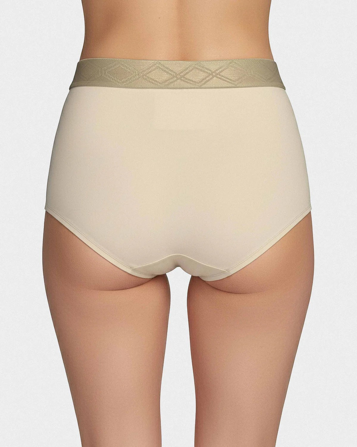 Maison Sarava women's high-waisted briefs in beige Lyocell with a decorative satin elastic waistband.