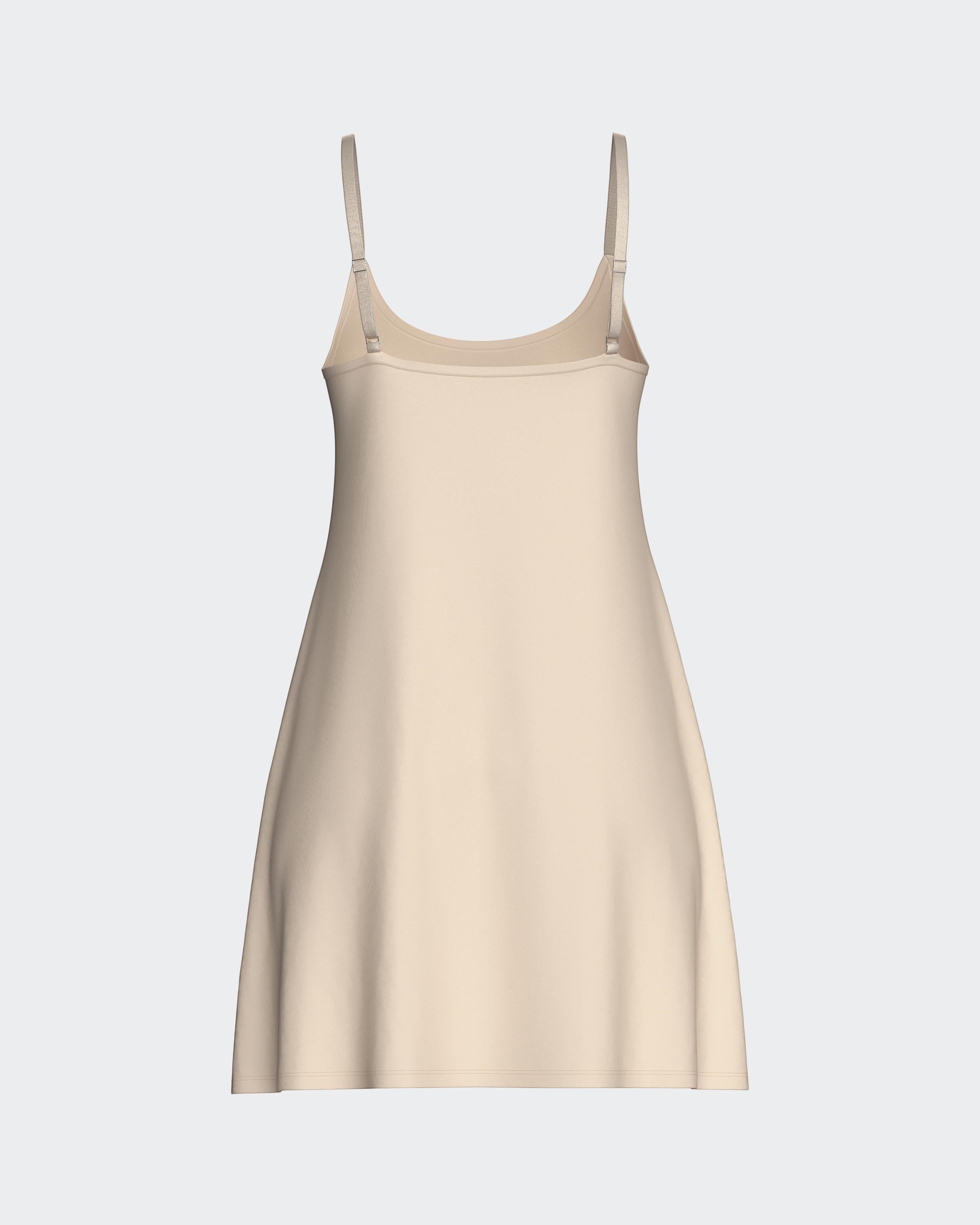 Maison Sarava women's beige V-neck nightdress with thin adjustable straps, made from TENCEL™ Lyocell.