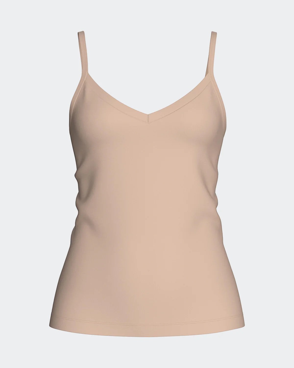 Maison Sarava women's beige V-neck tank top made from TENCEL Lyocell with adjustable straps.