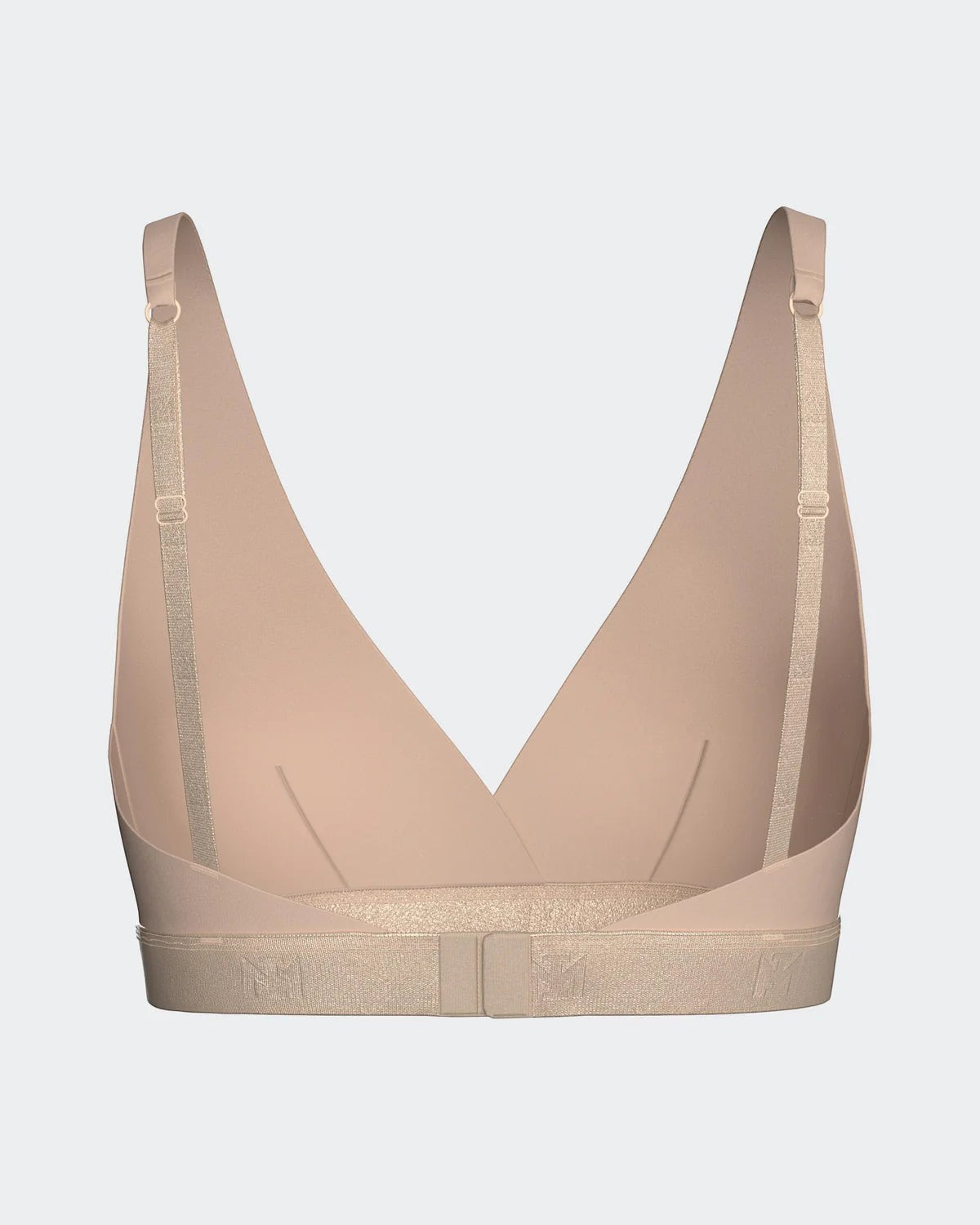 Maison Sarava women's beige triangular non-wired bra in Lyocell with adjustable straps and a subtle logo band.