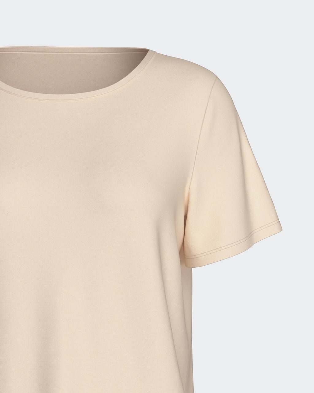 Maison Sarava women's light beige TENCEL Modal short sleeve lounge top with crew neck.
