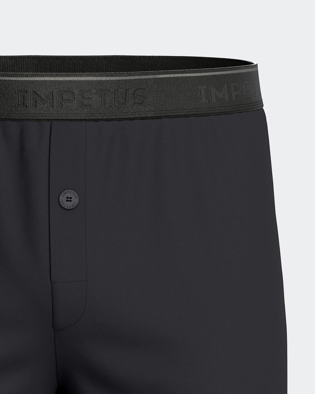 Maison Sarava black classic boxer briefs with elastic waistband and button fly detail.