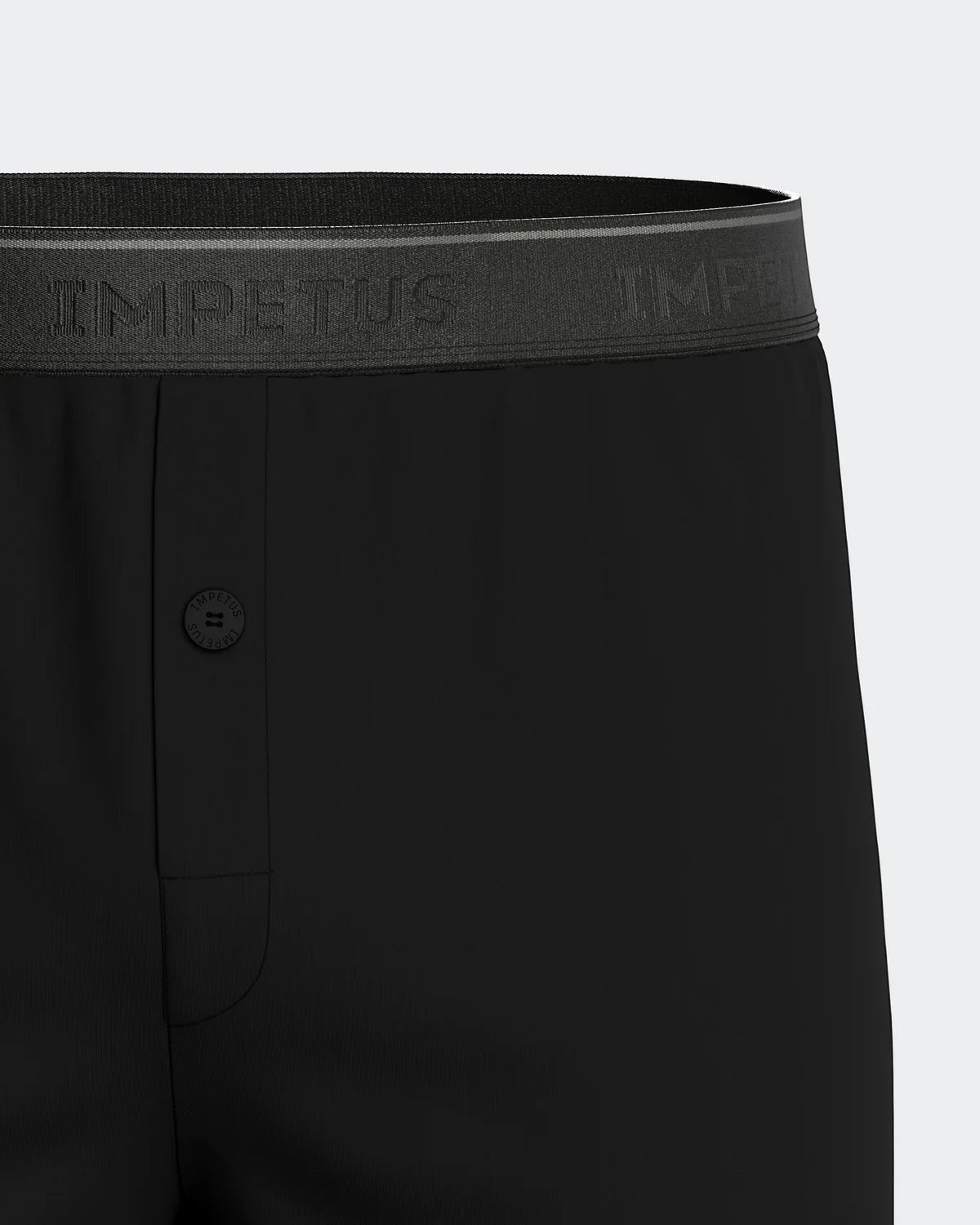 Maison Sarava black classic boxer briefs with elastic waistband and button fly.