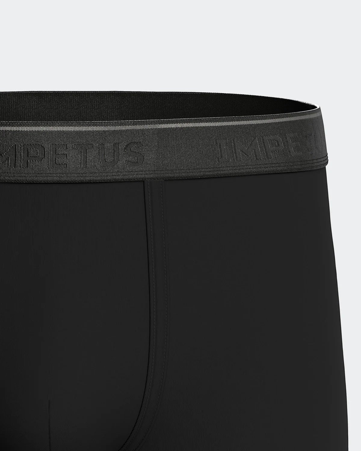 Maison Sarava black cotton blend boxer briefs with grey elastic waistband featuring subtle embossed branding.