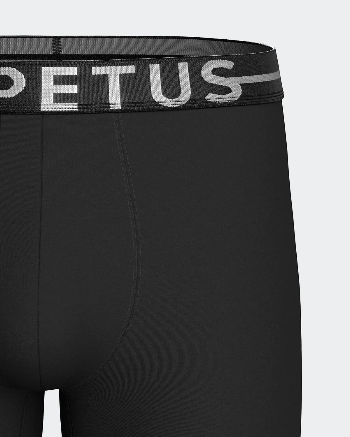 Maison Sarava black cotton stretch long boxer briefs with elastic waistband and inside crotch for comfort.
