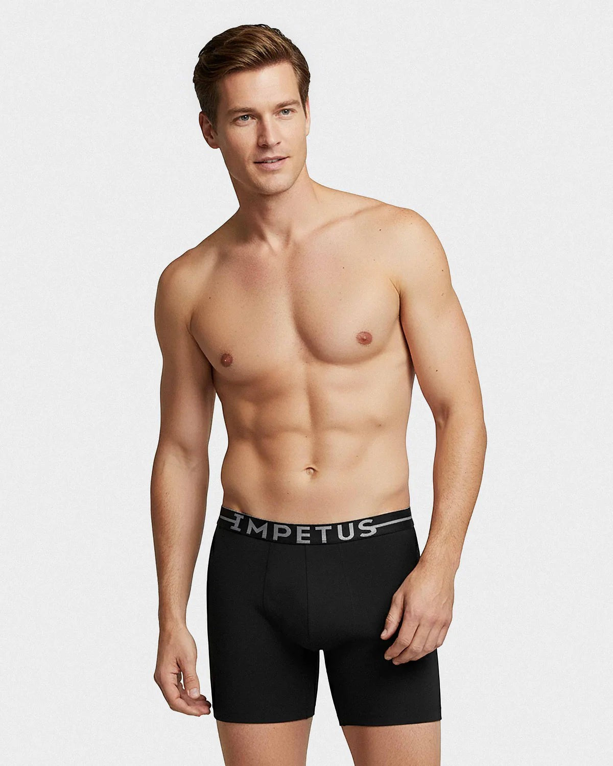 Maison Sarava black cotton stretch long boxer briefs with elastic waistband and inside crotch for comfort.