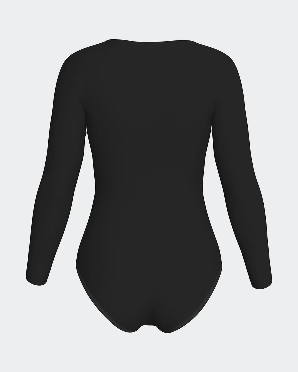 Maison Sarava black long sleeve V-neck bodysuit made from soft, breathable fabric for a smooth, second-skin feel.