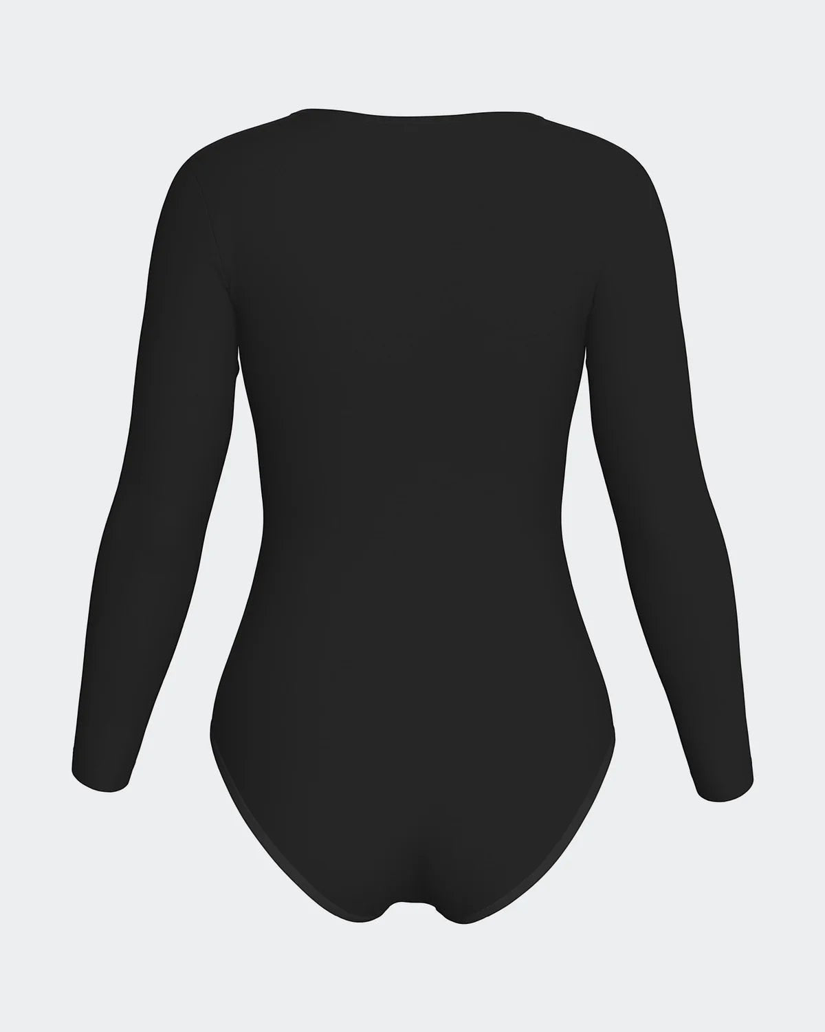 Maison Sarava black long sleeve V-neck bodysuit made from soft, breathable fabric for a smooth, second-skin feel.