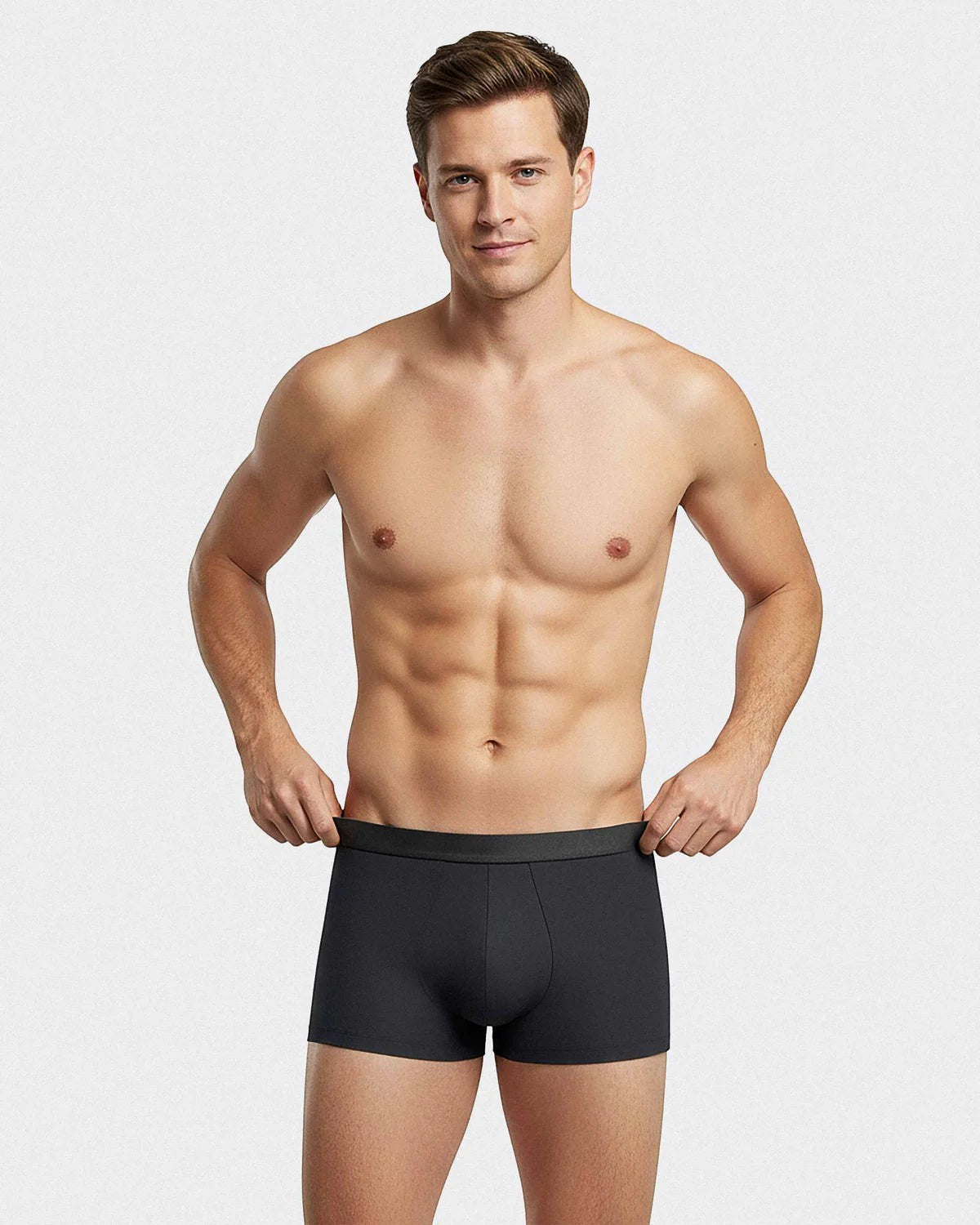 Maison Sarava men's black Lyocell boxer briefs with silver elastic waistband. Comfortable, breathable, and moisture-wicking.