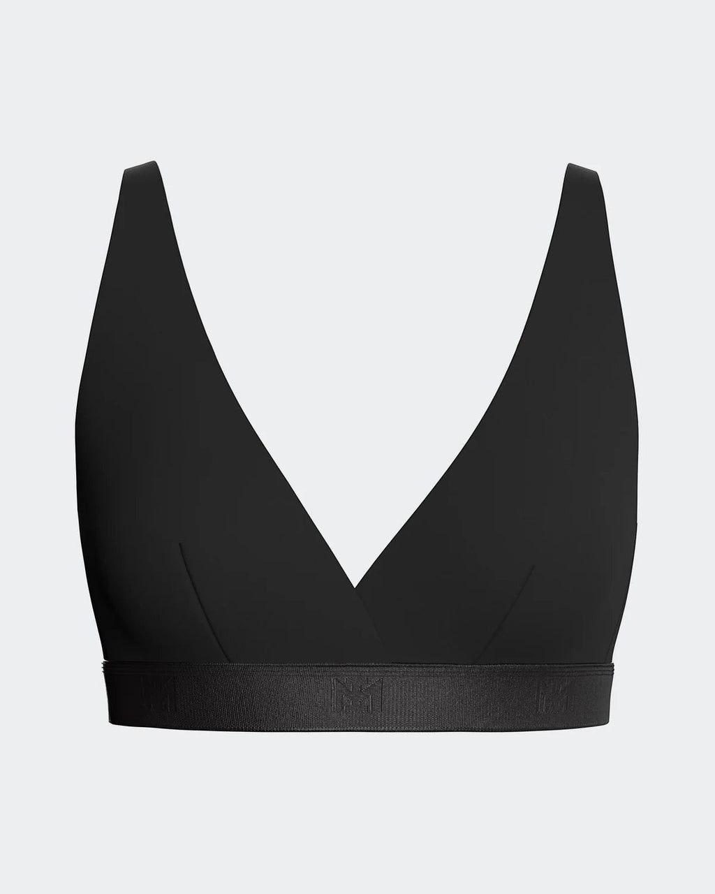 Maison Sarava black Lyocell triangular non-wired bra with thin adjustable straps and branded band.