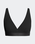 Maison Sarava black Lyocell triangular non-wired bra with thin adjustable straps and branded band.