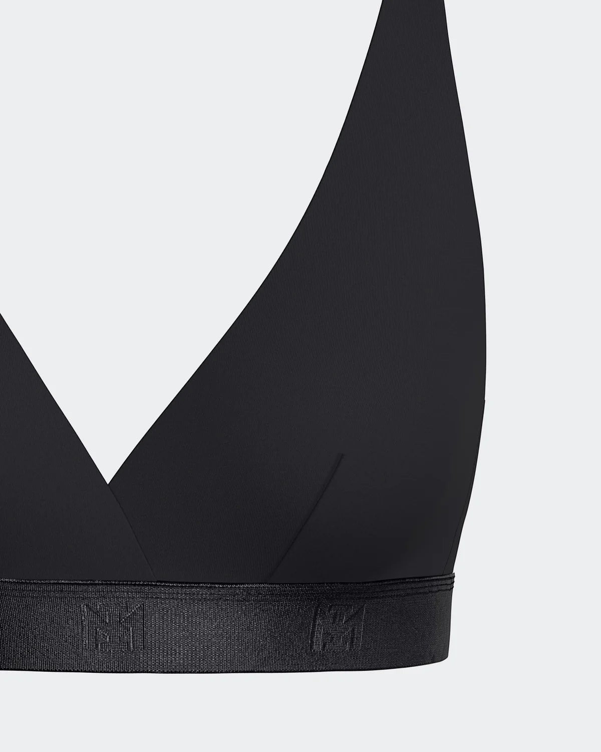 Maison Sarava black Lyocell triangular bra with thin adjustable straps and branded band.