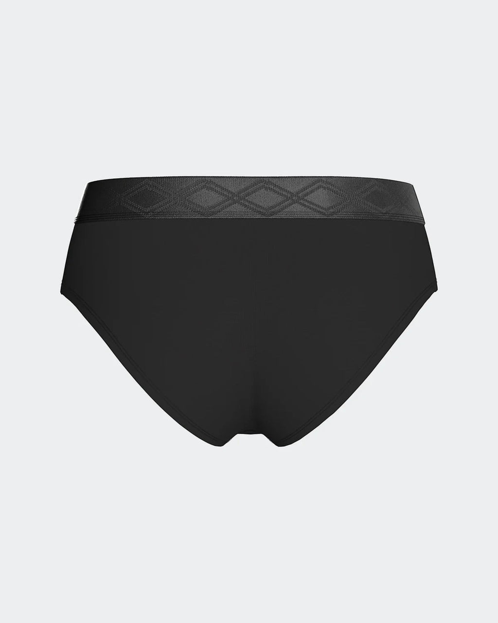 Maison Sarava black TENCEL™ Lyocell briefs with satin elasticated waistband featuring a diamond pattern.