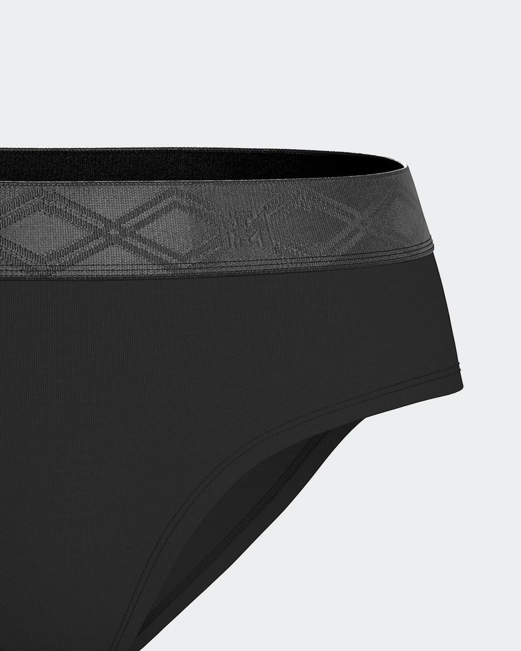 Maison Sarava black Lyocell women's briefs with a satin elasticated waistband featuring a subtle diamond pattern.