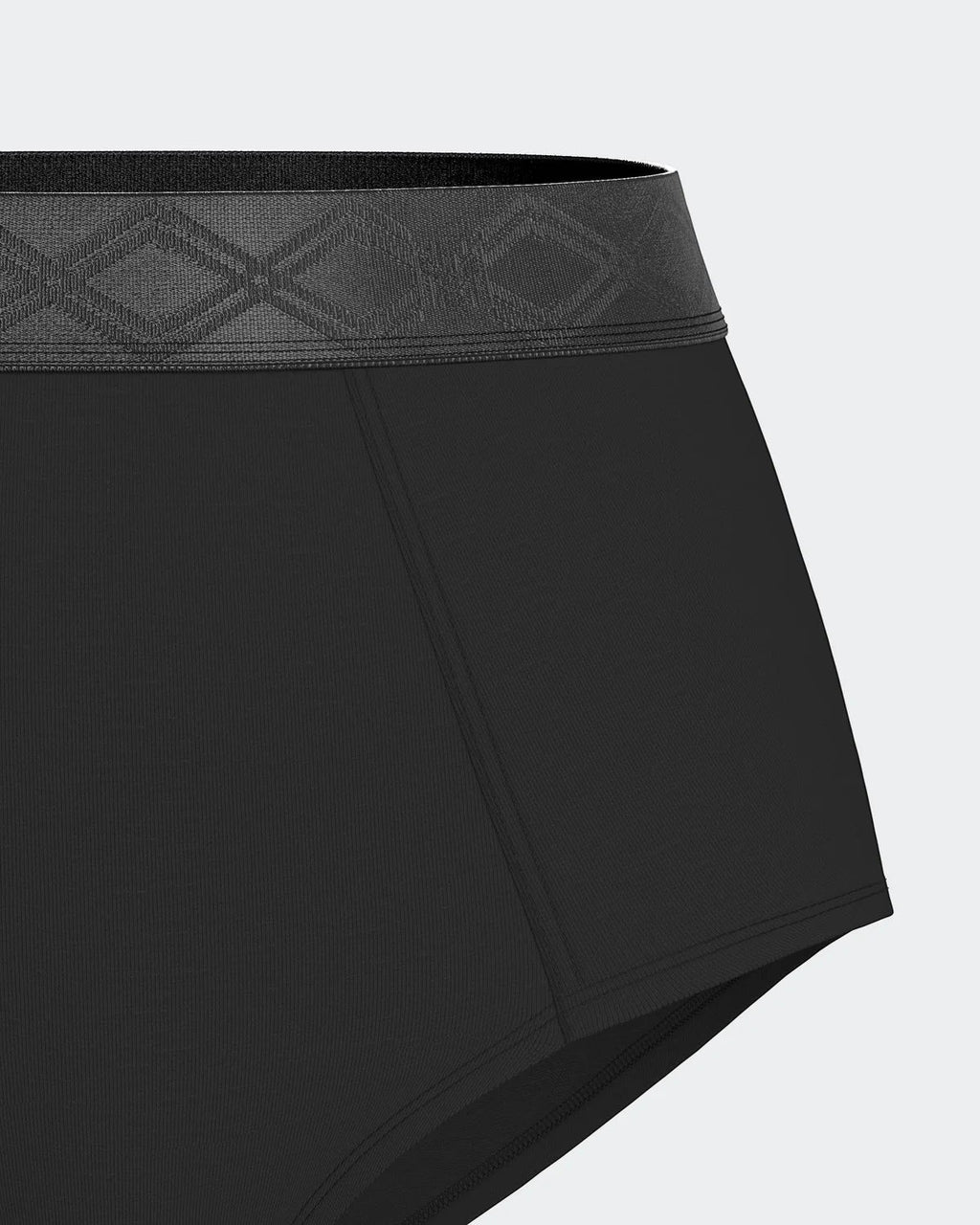 Maison Sarava black high-waisted briefs in soft, breathable Lyocell with a patterned satin elastic waistband.
