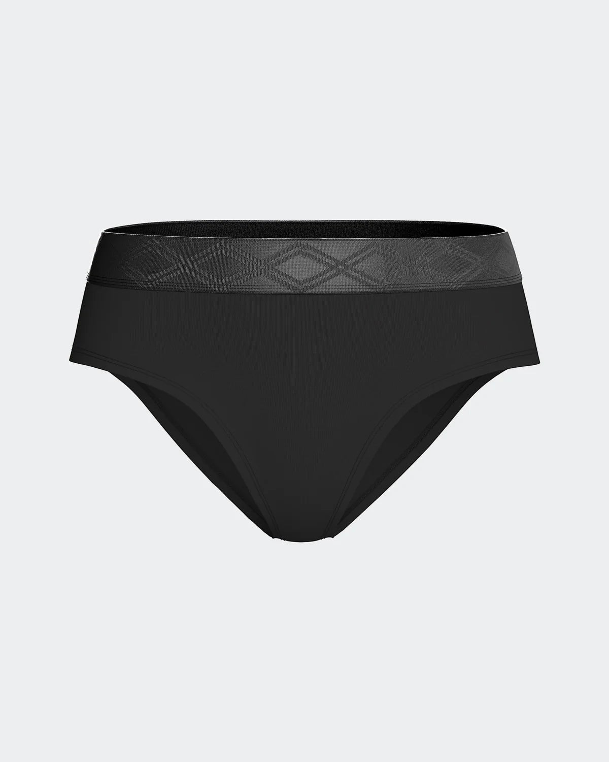 Maison Sarava black Lyocell briefs with a satin elasticated waistband featuring a subtle diamond pattern.