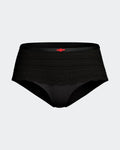 Maison Sarava black hipster brief underwear with lace trim and a small red bow detail. Made from TENCEL™ Lyocell.