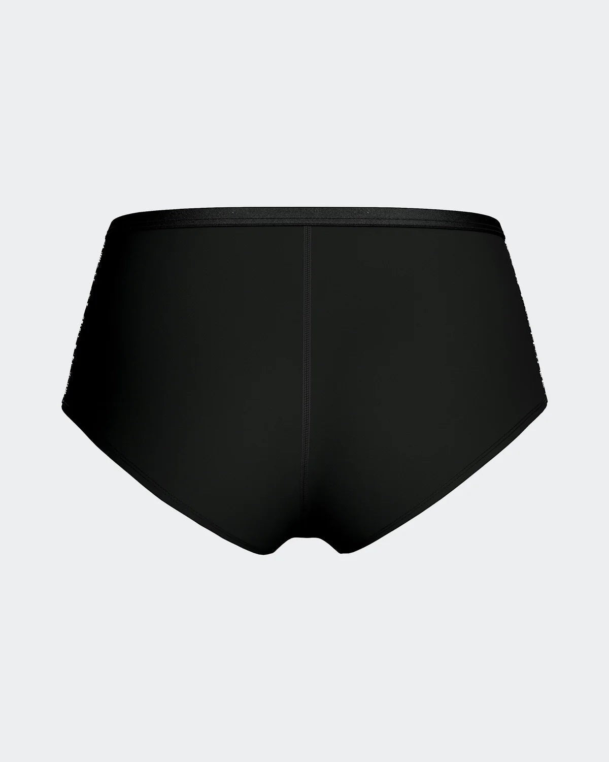 Maison Sarava black hipster brief underwear with lace trim and a small red bow detail, made from TENCEL™ Lyocell.