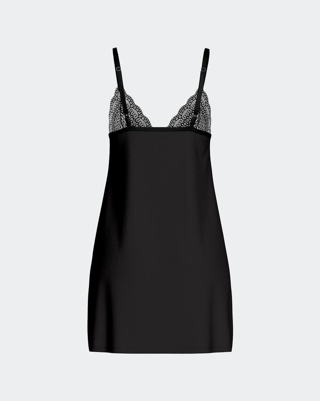 Maison Sarava black lyocell babydoll nightdress with lace trim on bust and adjustable straps.