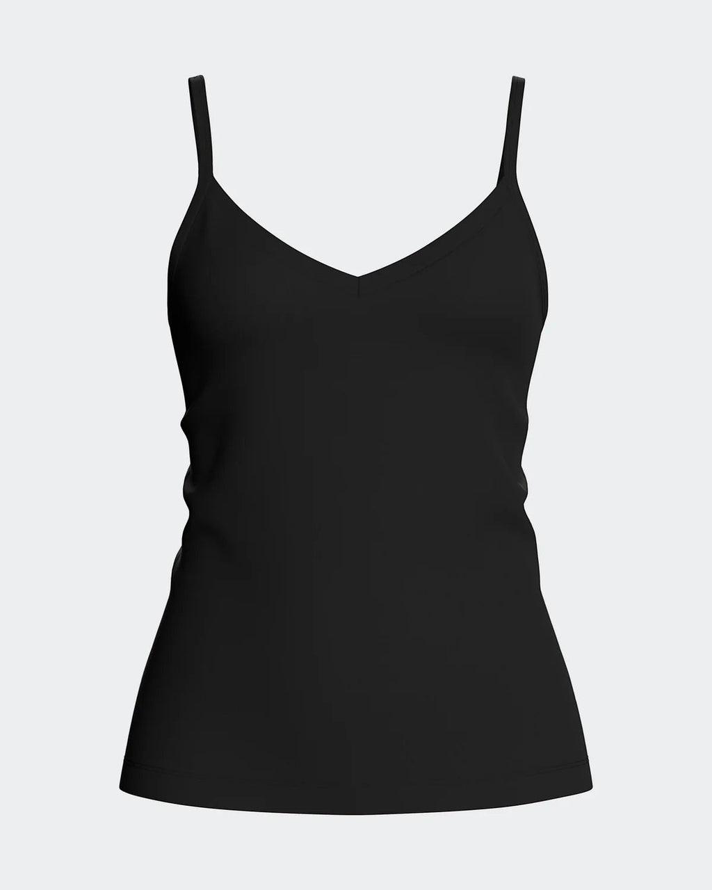 Maison Sarava black V-neck tank top with adjustable straps, made from TENCEL Lyocell.
