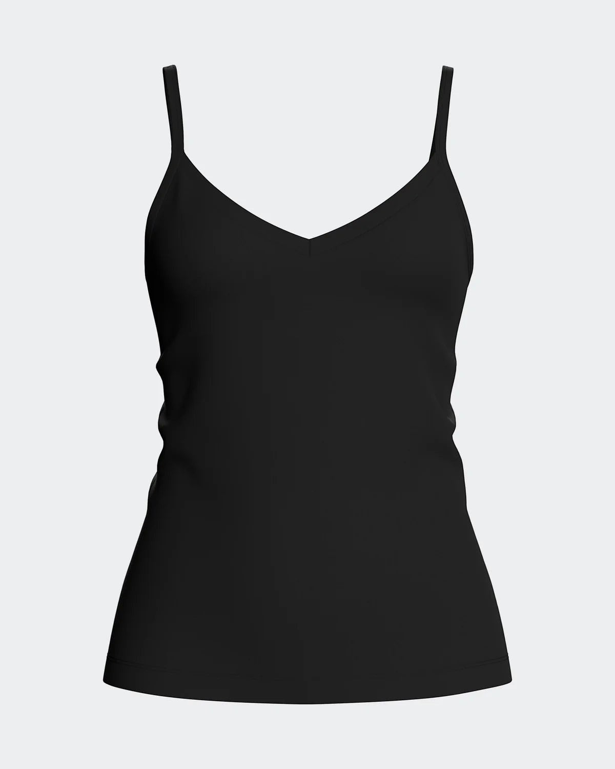 Maison Sarava black V-neck tank top with adjustable straps, made from TENCEL Lyocell.