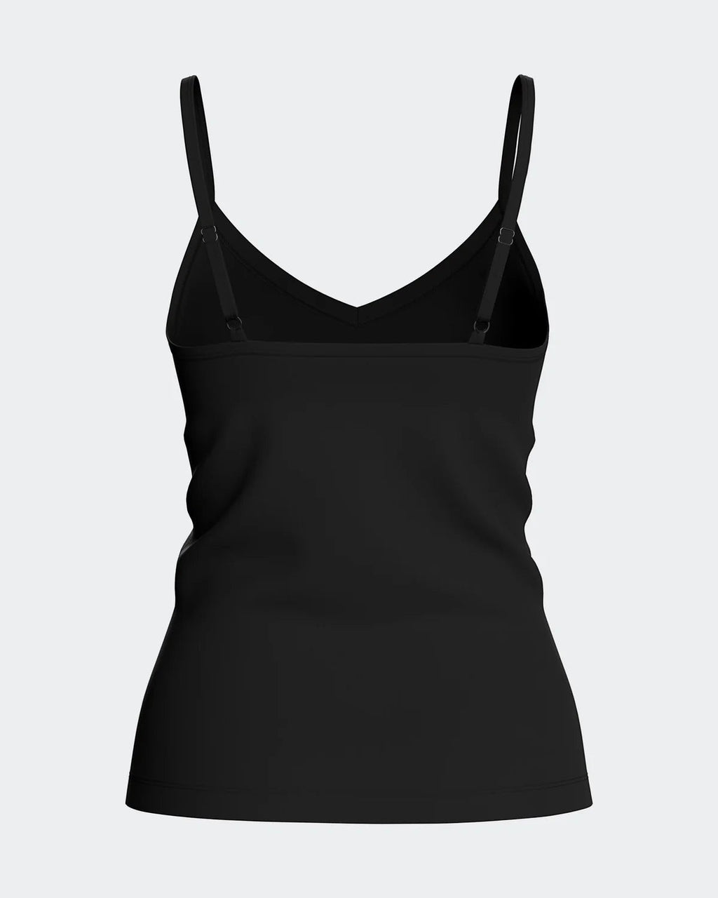 Maison Sarava black TENCEL Lyocell V-neck tank top with adjustable straps.