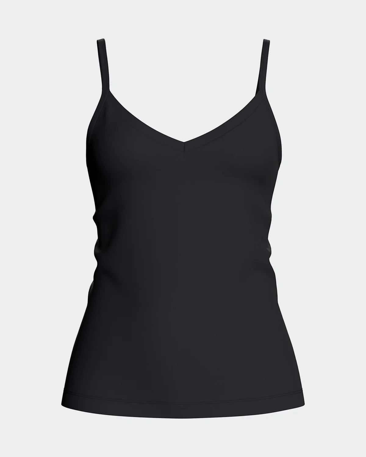 Maison Sarava black V-neck tank top with adjustable straps, made from TENCEL Lyocell.