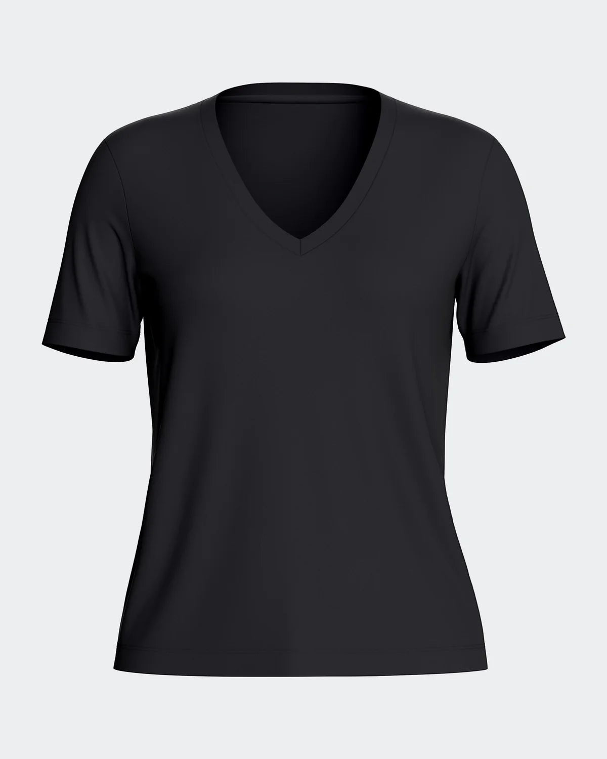 Maison Sarava women's black V-neck short-sleeved T-shirt made from soft, breathable TENCEL Lyocell.