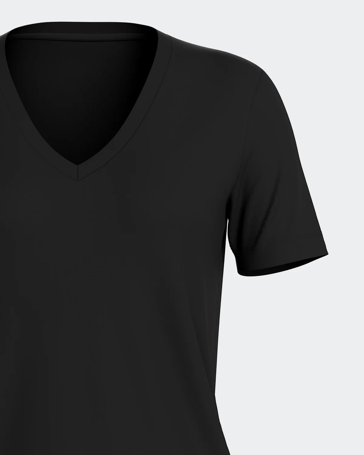 Maison Sarava black V-neck short-sleeved t-shirt made from TENCEL Lyocell, a soft and breathable sustainable fabric.