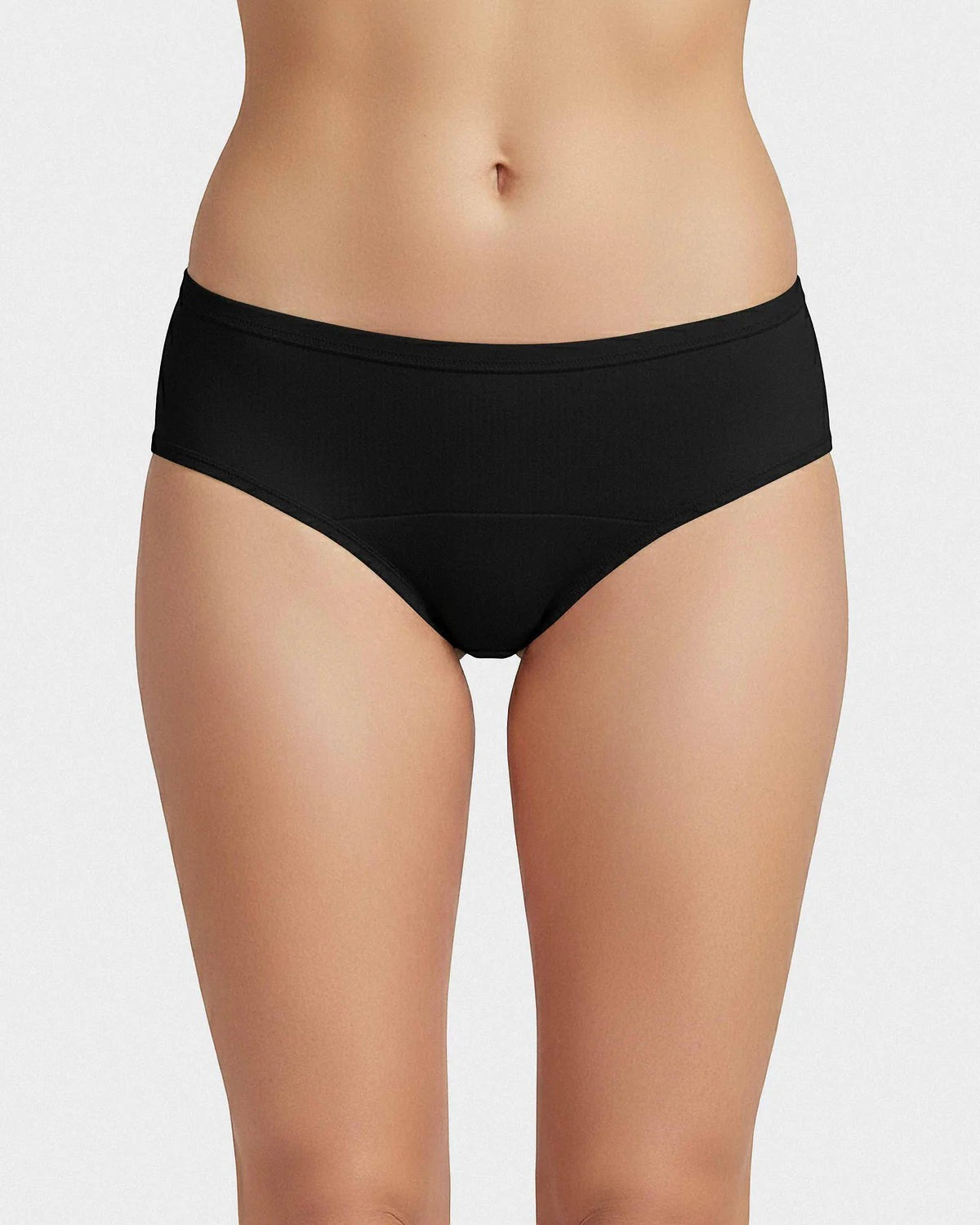 Maison Sarava black regular-waist period underwear for light flow, made from soft, hypoallergenic material.