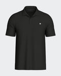 Maison Sarava black short sleeve polo shirt with a subtle embroidered logo and two-button placket.