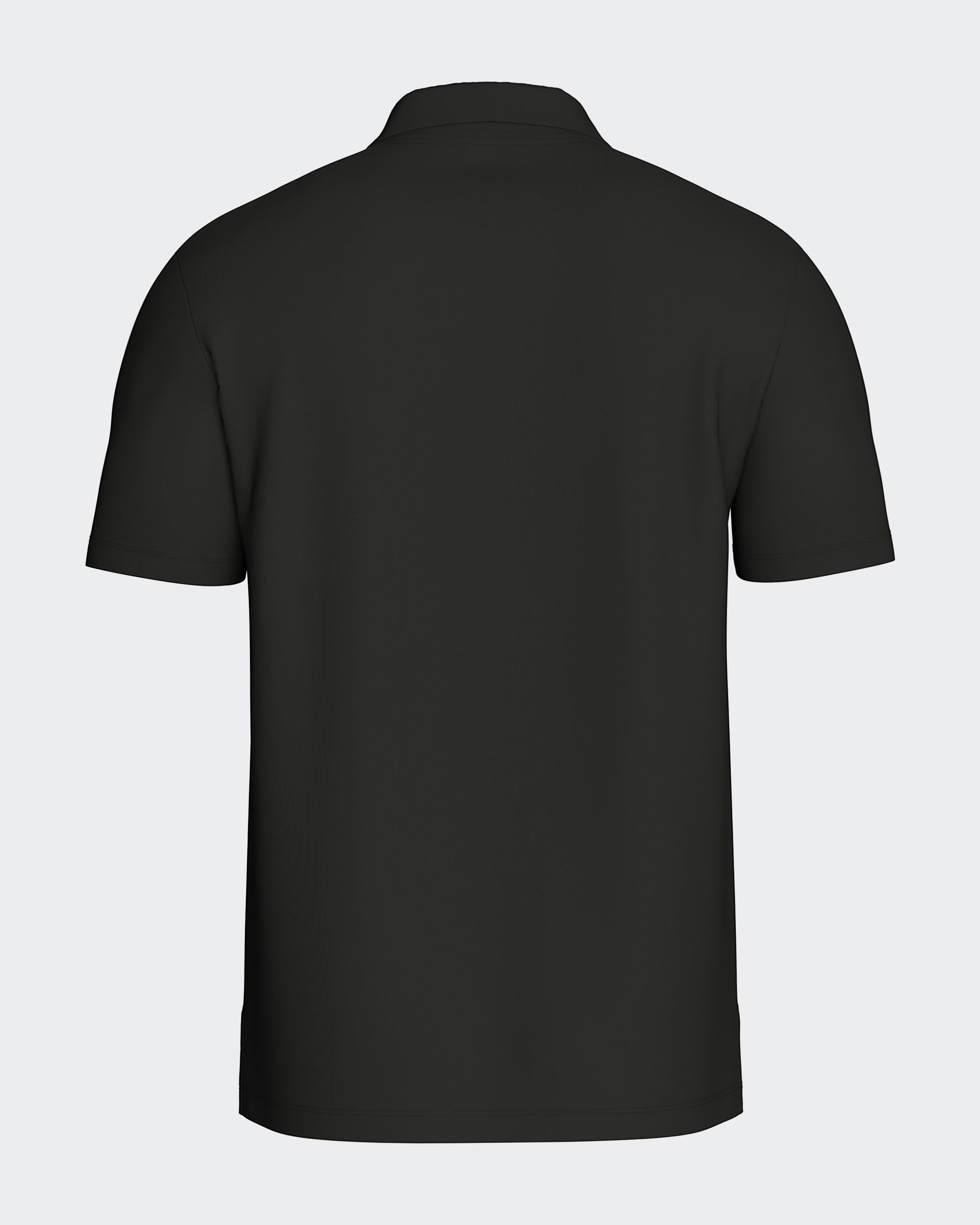Maison Sarava black classic short sleeve polo shirt with a traditional collar and two-button placket.