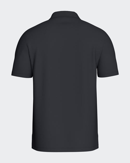 Maison Sarava classic black short sleeve polo shirt with a traditional collar and two-button placket.