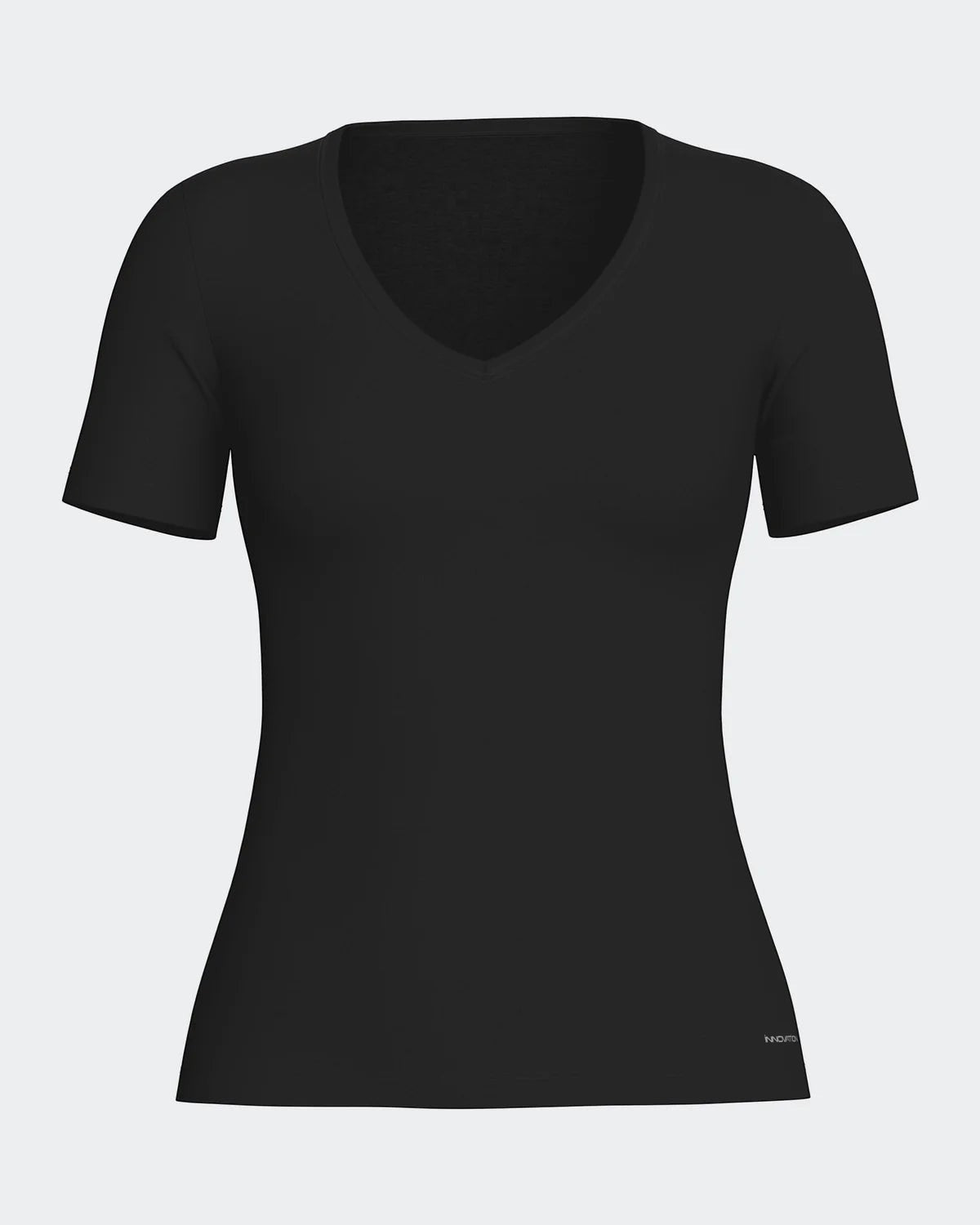 Maison Sarava black V-neck t-shirt made from cotton and viscose with Outlast® Adaptive Comfort® technology for temperature regulation.