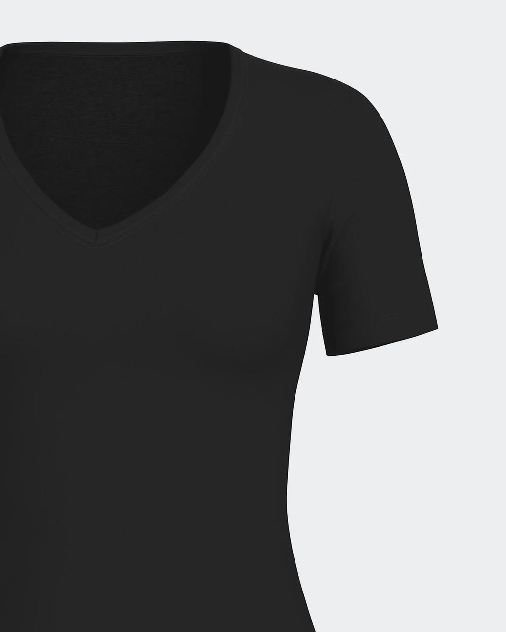 Maison Sarava black V-neck t-shirt made from cotton and viscose with Outlast® Adaptive Comfort® technology for temperature regulation.