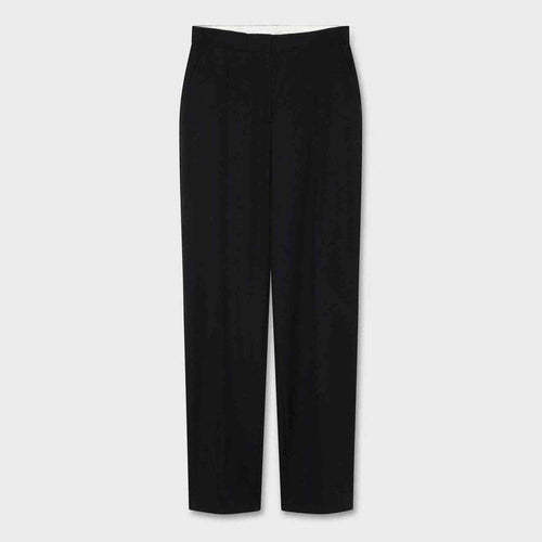 Maison Sarava black tailored wide leg trousers with a high waist and classic cut, perfect for office or evening wear.